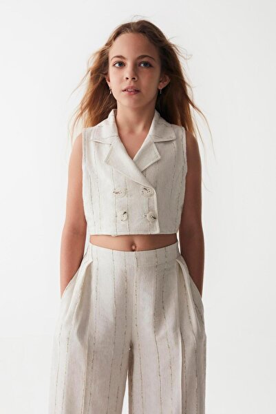 nk kids Nk Ki̇ds 36325 Girl's Cream-Brown Caramel Vest