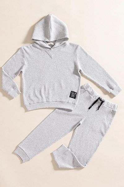 for you kids 2-Piece Hooded Light Gray Waffle Sweat Jogger Bottom Top Set