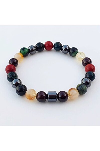 GİZEMLİ DOĞAL TAŞ Koç Burcu Bileklik Sitrin Lal Granat Kan Taşı Anyolit Hematit Jasper