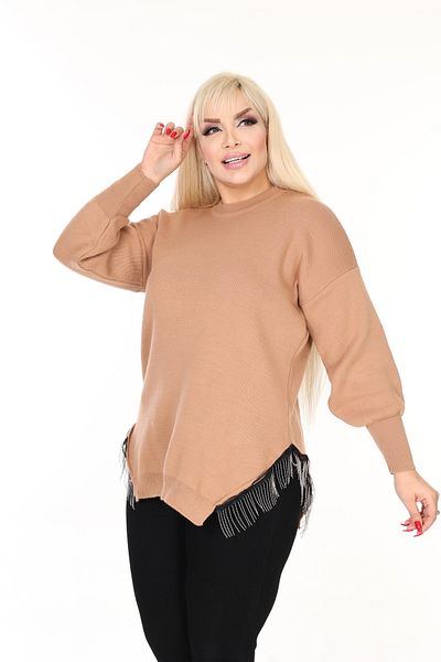 MJORA Crew Neck Comfortable Fit Chain Detailed Slit Knitwear Sweater
