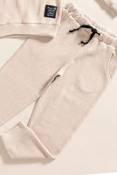 for you kids Set of 2 Hooded Stone Waffle Sweat Jogger Bottom Top