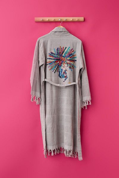 Katia&Bony Gray Curly Printed Women's Towel Bathrobe