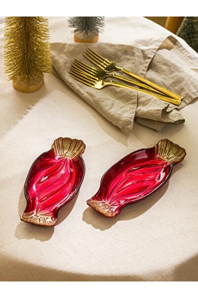 LC Waikiki LCW HOME Kırmızı Şeker Figürlü Cam Tabak 2'li 21 Cm