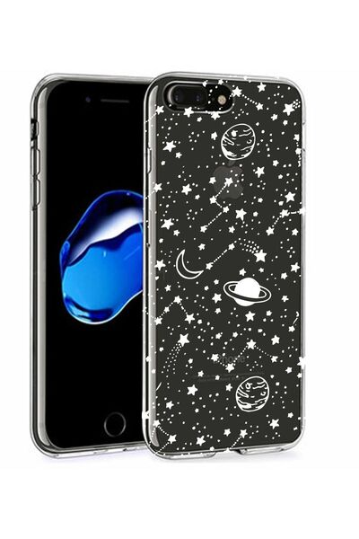 3GEN CASE İPHONE 7 PLUS & İPHONE 8 PLUS UYUMLU BEYAZ GEZEGEN DESENLİ ŞEFFAF S...