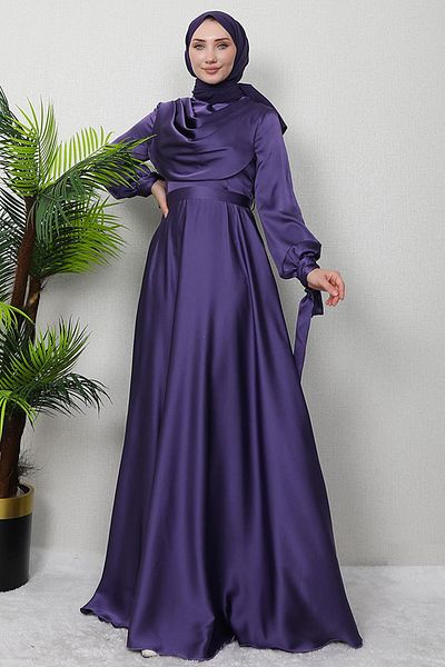 GİZ AGİYİM Light Purple Degaje Evening Dress - Sleeve Tied