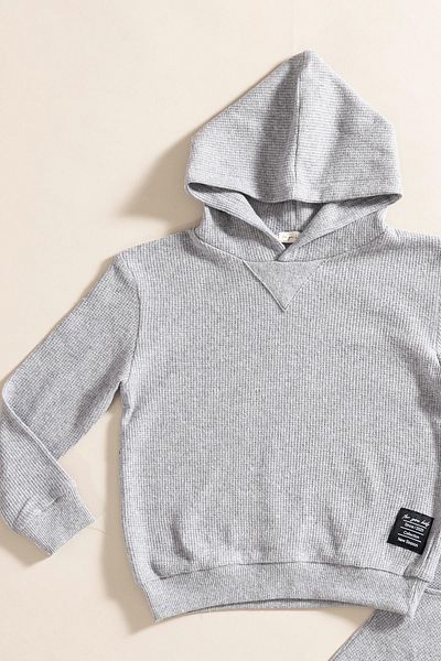 for you kids 2-Piece Hooded Dark Gray Waffle Sweat Jogger Bottom Top Set