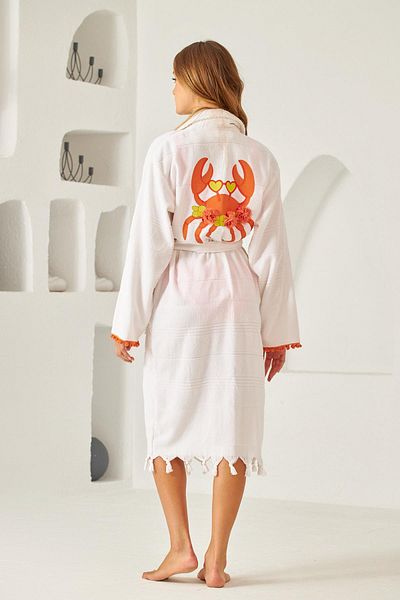 Katia&Bony Halat de baie Peshtemal pentru femei cu imprimeu crab alb
