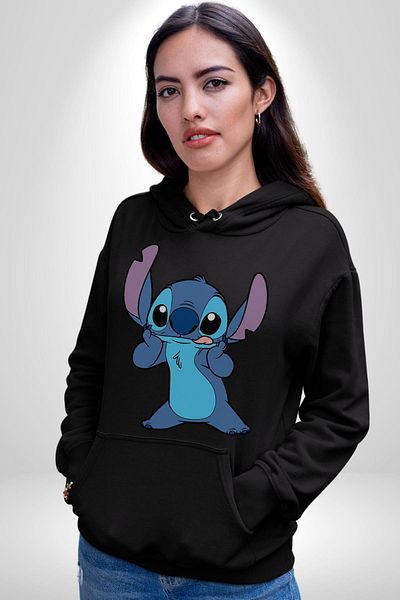 Angemiel Lilo and Stitch Striped Animation Hoodie - Women and Men, Black Hooded Sweatshirt