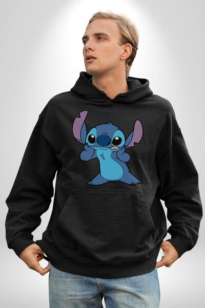 Angemiel Lilo and Stitch Striped Animation Hoodie - Women and Men, Black Hooded Sweatshirt