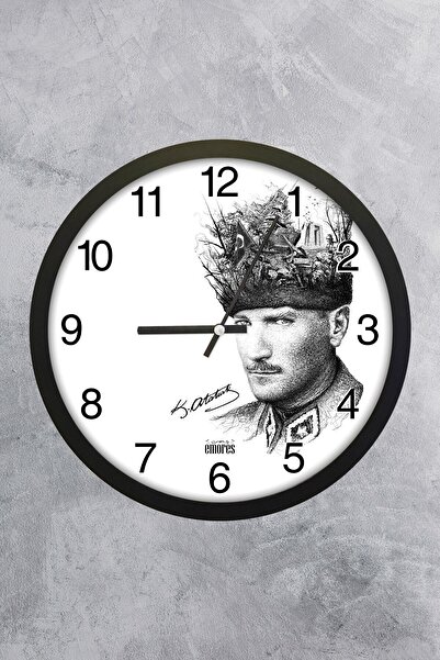 EMORES 30 cm Gerçek Cam Sessiz Mekanizma Atatürk Duvar Saati