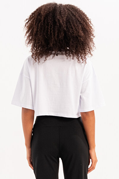 JUSTEVER 100% Cotton Crop Crew Neck White Women's T-Shirt- Maia