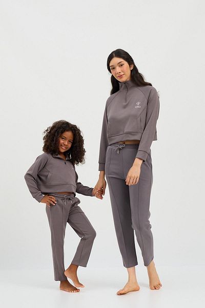 Katia&Bony Crop Top pentru femei gri închis - Material modal simplu și pufos