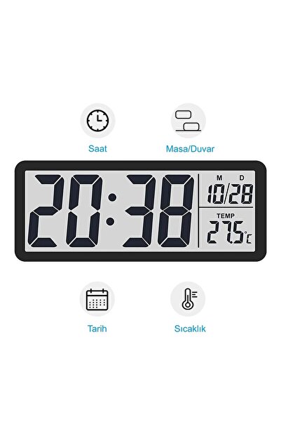 HyMark LCD Ekran 20x8cm Dijital Duvar Saati USB Pilli Zaman Sıcaklık Tarih