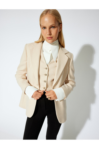 Koton Zweireihige Blazerjacke mit Taschen und Knöpfen, Hüftgröße