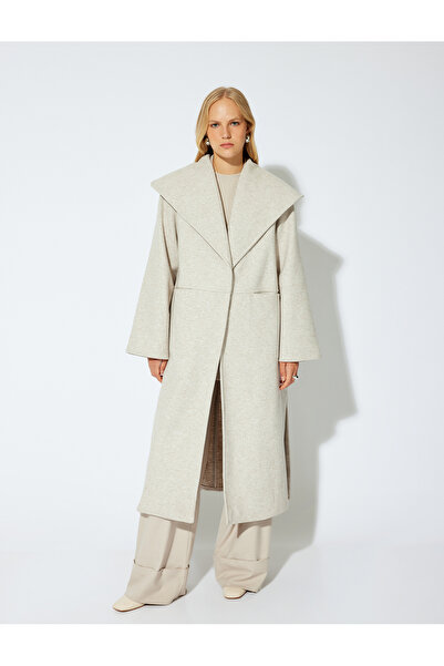 Koton Extra Long Stamp Coat Široký šálový límec Kapesní Detail bočního rozparku