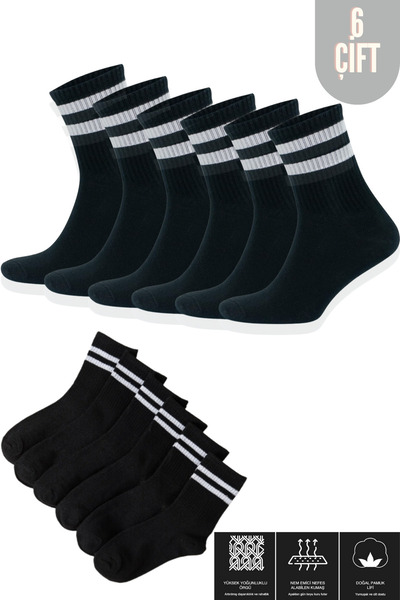 Genel Markalar Erkek Kadın (6 ÇİFT) Çizgili Kolej Tenis Çorabı Pamuklu Terlet...