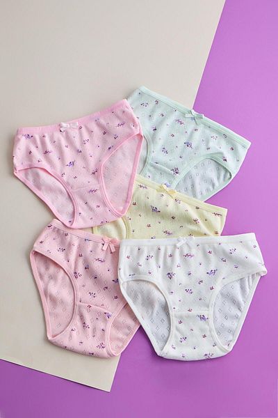 Katia&Bony Girl's 5 Pack Floral Patterned Slip Multi Color