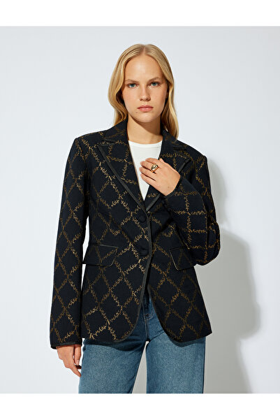 Koton Shiny Patterned Double Breasted Blazer Jacket - Buttoned Pocket