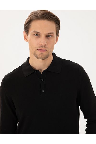 Pierre Cardin Μαύρο Slim Fit Polo Neck Basic Knitwear Πουλόβερ 50296584-vr046
