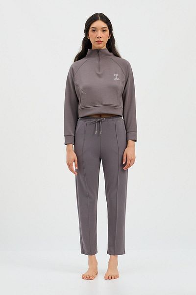 Katia&Bony Crop Top pentru femei gri închis - Material modal simplu și pufos