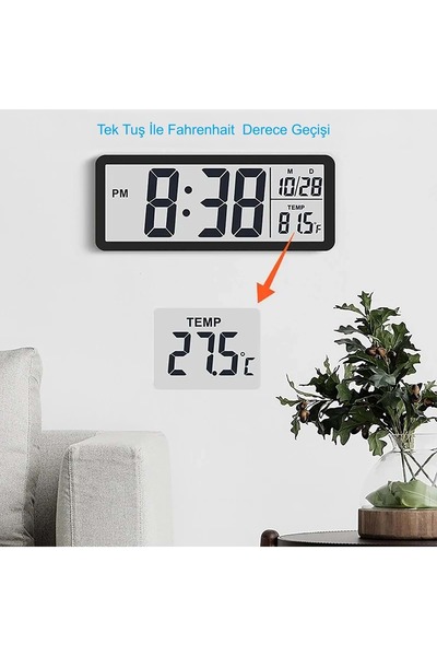 HyMark LCD Ekran 20x8cm Dijital Duvar Saati USB Pilli Zaman Sıcaklık Tarih