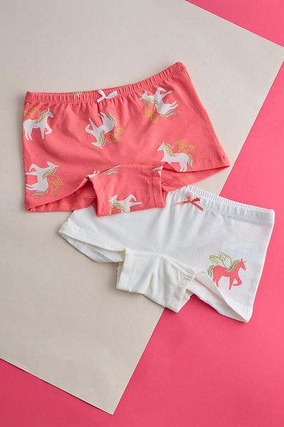 Katia&Bony Girl's 2 Pack Unicorn Boxers Ecru/Pink