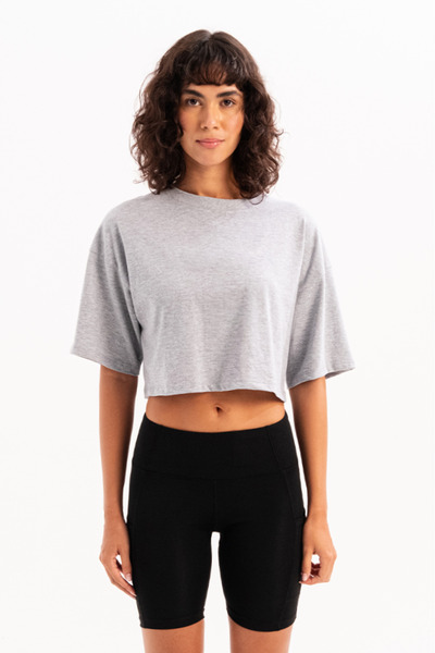 JUSTEVER 100% Cotton Crop Crew Neck Grey Women's T-Shirt - Maia