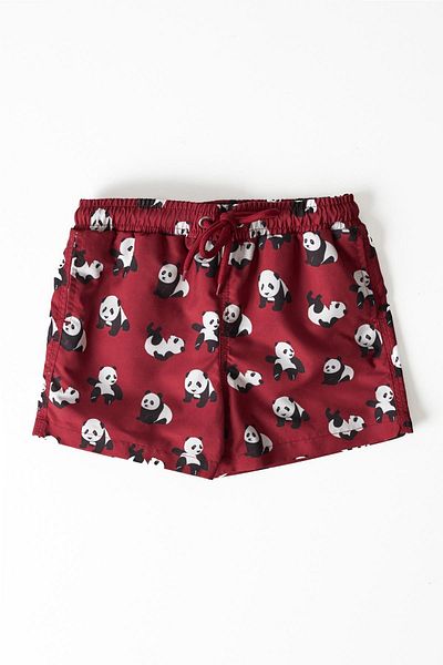 Katia&Bony Panda Pattern Children's Swim Shorts Claret Red