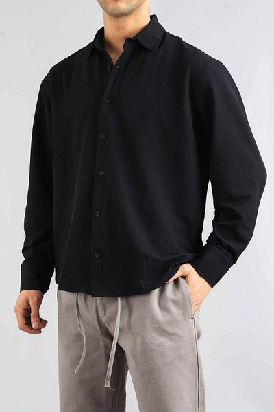 bombe Ανδρικό πουκάμισο Μαύρο Slim Fit Εύκολο στο σιδέρωμα Απορροφητικό ιδρώτα Αναπνεύσιμη Υφή Four Seasons Oversize Classic πουκάμισο