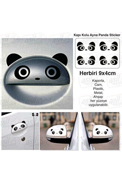 Genel Markalar 6 adet Panda Kapı Kolu Dikiz Ayna Siyah Sticker, Araba, Oto Et...