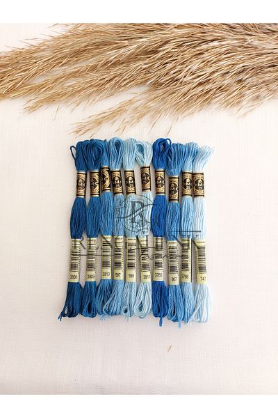 Dmc Muline Turquoise Blue 10-Piece Colors Yarn Set