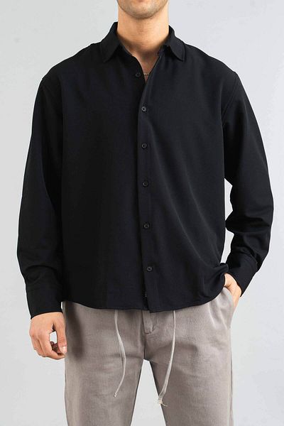 bombe Ανδρικό πουκάμισο Μαύρο Slim Fit Εύκολο στο σιδέρωμα Απορροφητικό ιδρώτα Αναπνεύσιμη Υφή Four Seasons Oversize Classic πουκάμισο