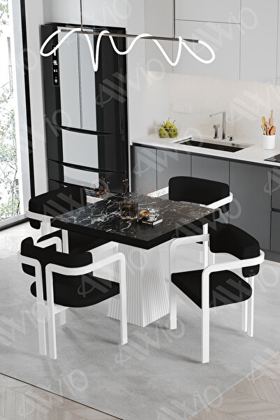 AVVİO Demre Bohem Ayak Tokyo Demonte Sandalye 80x80 Yemek Masası Mutfak Masası 4 Kişilik