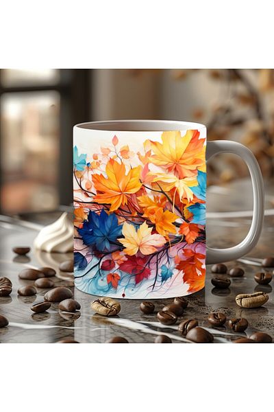 Evion Autumn Flowers Shaped 3D Design Ceramic Mug - Gift Mug