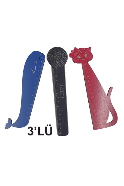 şamaksesuar SET DE 3 (3 MM MDF) RIGLA DE LEMN (15 CM) PESCA - MICROFON - PISICĂ