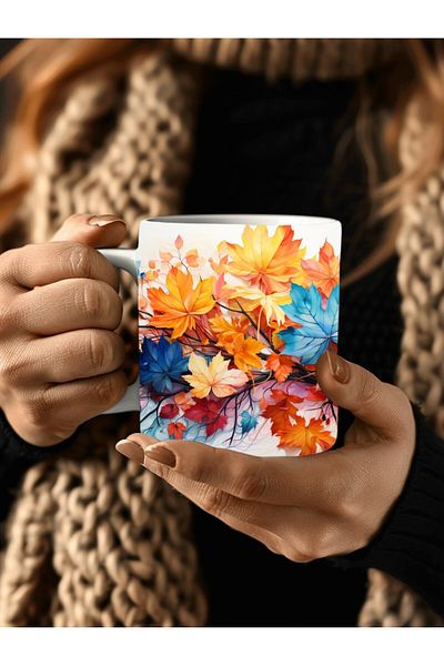 Evion Autumn Flowers Shaped 3D Design Ceramic Mug - Gift Mug