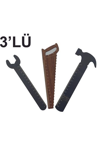 şamaksesuar Set of 3 3mm Mdf Wood Ruler 15cm Saw-Hammer-English Wrench