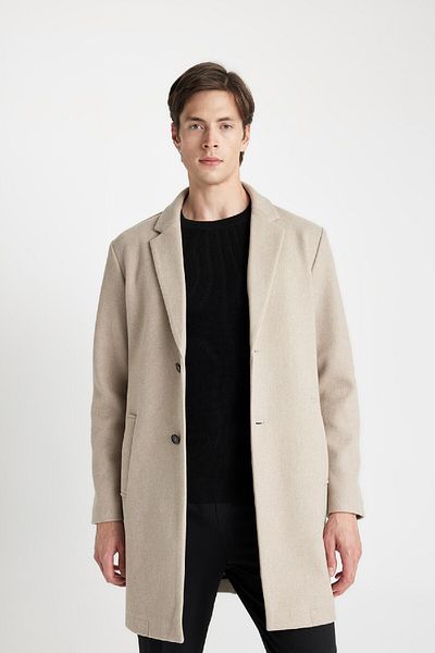 DeFacto Lässiger, schwarzer, langer Kaschmirmantel mit Knöpfen und Taschen Y8903AZ24AU