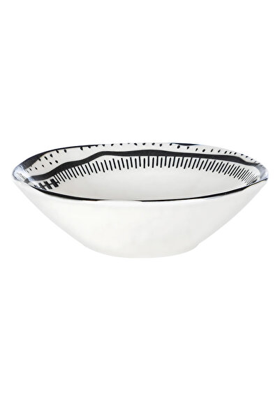 porselenden Black Chic 6-Person 16 cm Porcelain Soup Bowl Set with Black Ethnic Pattern