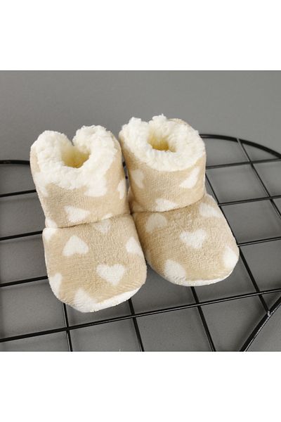 bebegci Heart Printed Unisex Children's Baby Slippers - Non-Slip Base