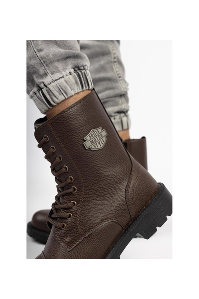 MODA Kahverengi Bağcıklı Fermuarlı Uzun Boğaz Tokalı Su Geçirmez Erkek Günlük Bot