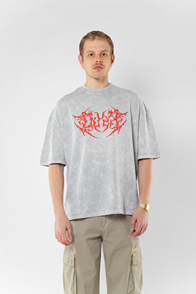 Sekizbiraltı Tricou oversize unisex, lavabil, alb, roșu amurg, imprimat