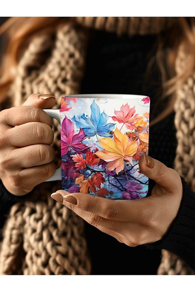 Evion Autumn Flowers Shaped 3D Design Ceramic Mug - Gift Mug