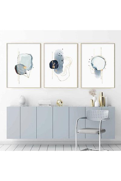 Linacci Σετ τριπλό ασημί μεταλλικό πλαίσιο Blue Hares Glass Τραπέζι