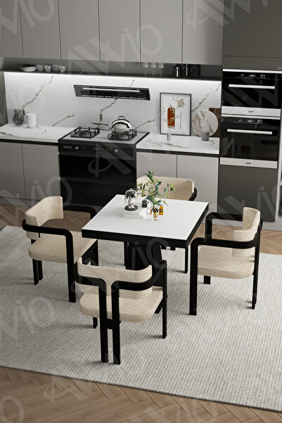 AVVİO Nero Bohem Ayak Tokyo Demonte Sandalye 80x80 Yemek Masası Mutfak Masası 4 Kişilik