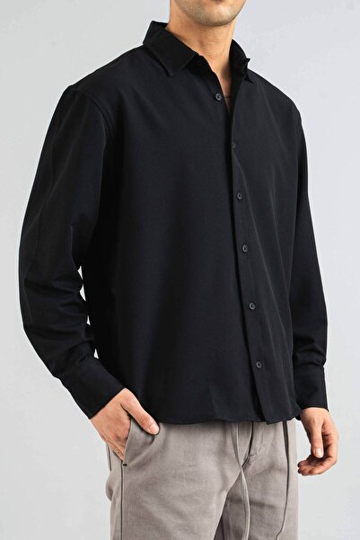 bombe Ανδρικό πουκάμισο Μαύρο Slim Fit Εύκολο στο σιδέρωμα Απορροφητικό ιδρώτα Αναπνεύσιμη Υφή Four Seasons Oversize Classic πουκάμισο