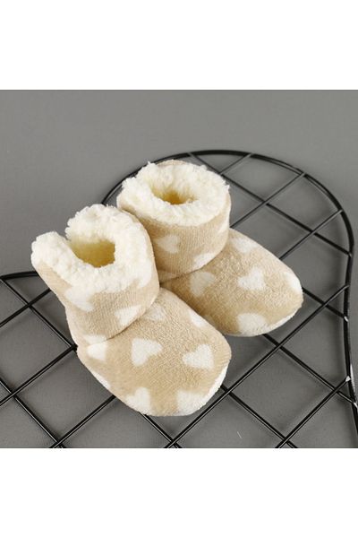 bebegci Heart Printed Unisex Children's Baby Slippers - Non-Slip Base