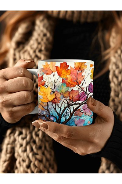 Evion Autumn Flowers Shaped 3D Design Ceramic Mug - Gift Mug