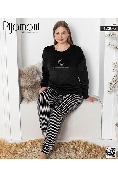Pijamoni Set de pijamale cu mânecă lungă, catifea, mărime mare, pentru femei, 4230/5- 1 buc