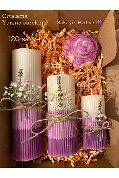 Minimum Stories Ametist Baton Vanilya & Lavanta Kokulu 3'lü Dekoratif Mum Seti